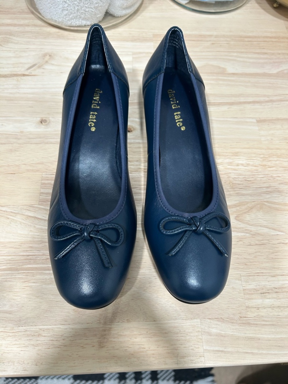 David Tate Navy Leather Bow Ballet Flats NEW unworn